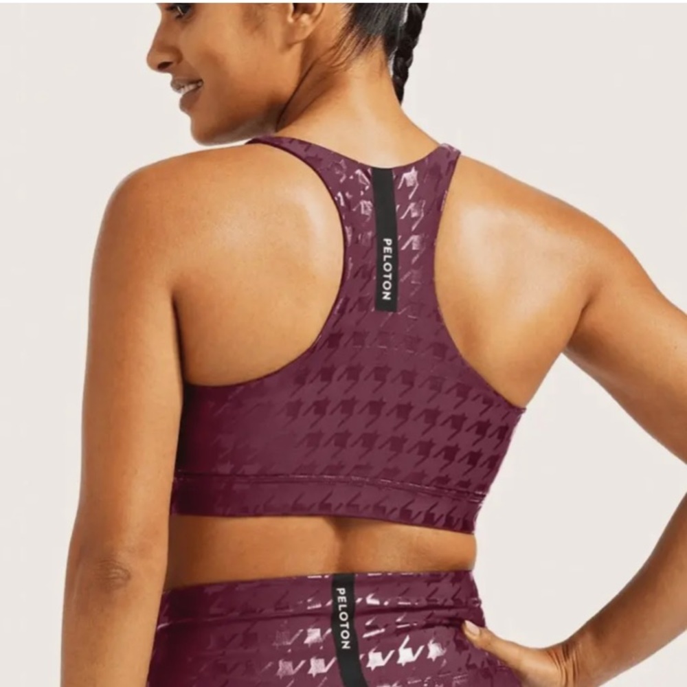 Peloton Burgundy Houndstooth Racerback Sports Bra